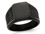 Men's Black Plated Polished Stainless Steel Signet Ring